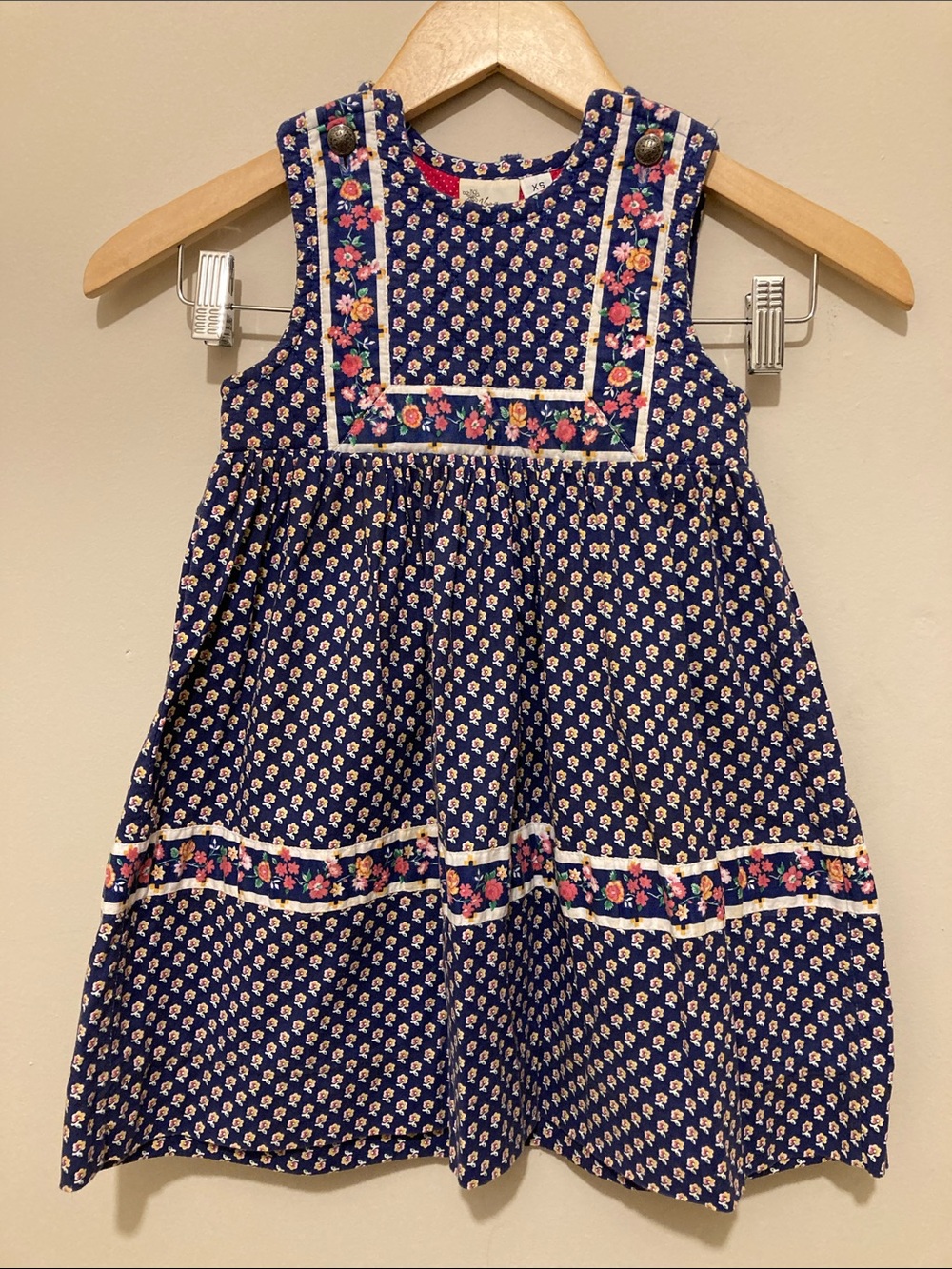 Vera Bradley Navy Dress with Pink Floral Trim XS small flaw last photo
